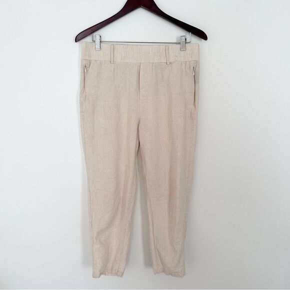 Maniere De Vito Oatmeal Linen Cotton Trousers - Picture 1 of 7